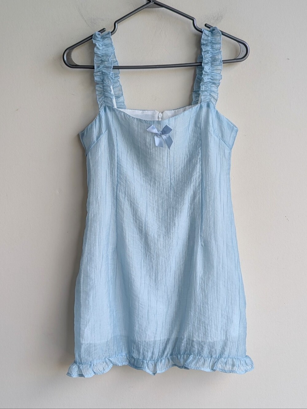 Baby Blue Ruffle Strap Mini Dress